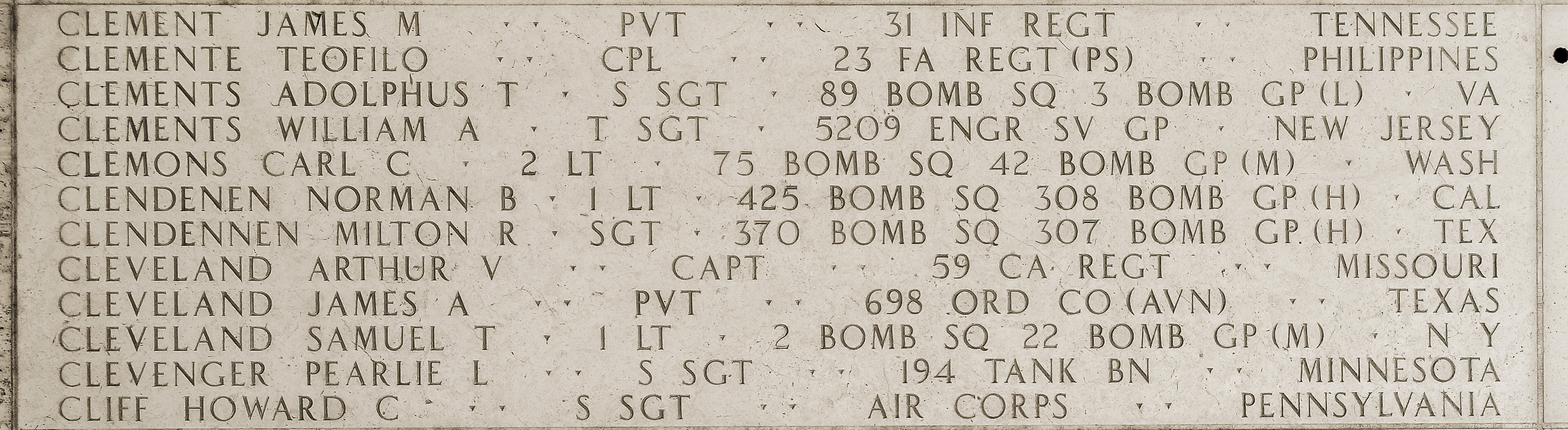 Carl C. Clemons, Second Lieutenant